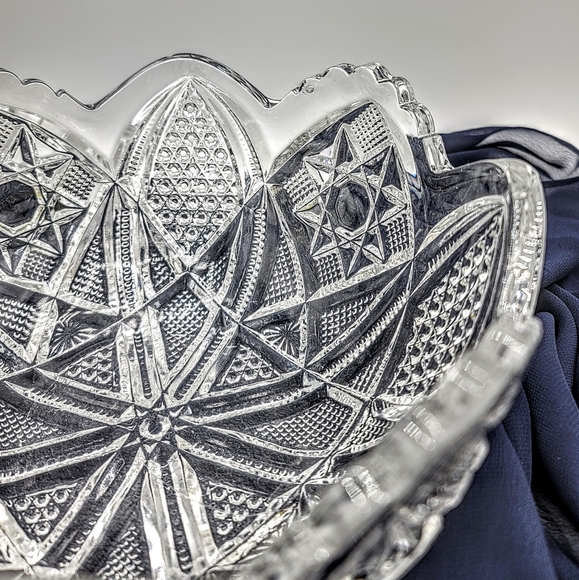 Early American Brilliant Cut Glass Hobstar Sawtooth Bowl Antique - Picture 4 of 8